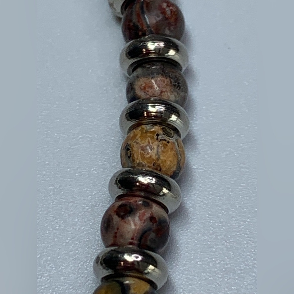 Vintage Sterling Silver & Leopard Jasper 6MM Beaded Bracelet 7-1/2” Long - Picture 12 of 16